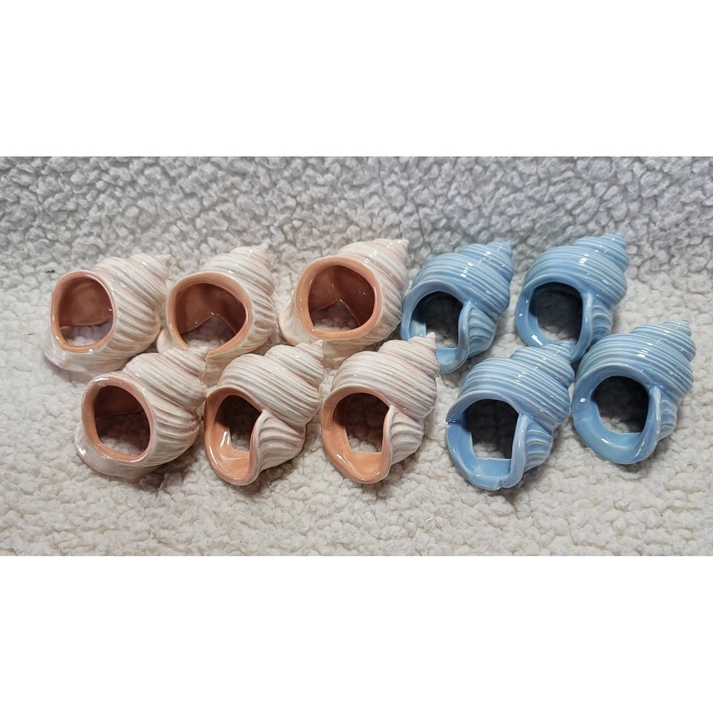 Nautical Seashell Napkin Rings Set of 10 Ceramic Beach Coastal Decor